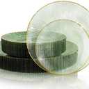 DaYammi 60Pcs Sage Green Plastic Plates with Gold Rim,Disposable Plates Set Includes 30 Dinner Plate & 30 Salad Plate,Fancy Green Party Plates with Radial Texture for Party Wedding Dinner