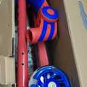 Red and Blue 3 Wheel Scooter with Seat for Kids, Light-Up Wheels, Adjustable Lean to Steer Handlebar and Seat, Smooth Wheels, Wide No-Slip Deck, Rear Foot Brake, Toddler Outdoor Toys for Ages 2+