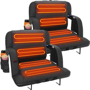 Suteck Extra Wide Heated Stadium Seats with Back Support 2 Pack, Portable Sofa Style Bleacher Chair with Back and Cushion, Armrest, Ideal for Outdoor Stadiums and Events -23" Wide