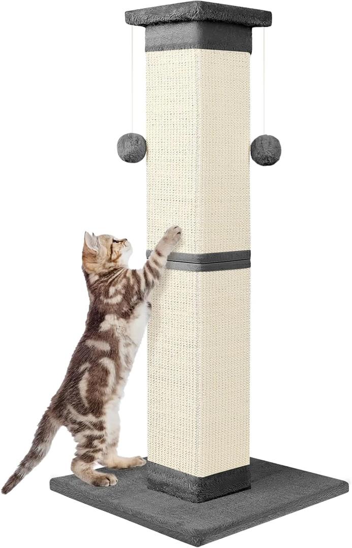 Cat Scratching Post 33 Inch Nature Sisal Scratch Post for Indoor Cats, Large Cat Scratcher Protect Your Furniture, for All Breeds Grey