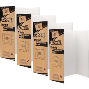 Chell 36" x 48" Large Trifold Poster Board, 4 Pack, White Corrugated Project Boards for Science Fair, School Projects, Event Displays and Business Presentations