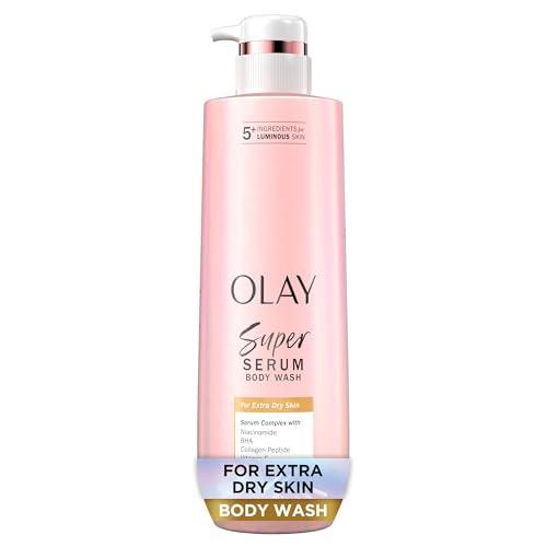 Olay Super Serum Body Wash for Extra Dry Skin, 24hr Long Lasting Hydration, 5+ Ingredient Complex for Bright Even Firm Luminous Skin, 18.5 Fl Oz