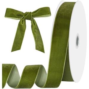 woric Olive Green Velvet Ribbon 1 Inch 25 Yards Green Velvet Fabric Vintage Ribbons for Gift Wrapping Hair Bows Home Decor Flower Bouquets Crafts Valentines Day Gifts
