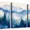 SERIMINO Nature Landscape Canvas Wall Art for Living Room, Forest Mountain Canvas Prints Paintings, Blue Modern Farmhouse Wall Decor for Bedroom Bathroom Set of 3, 12"X16"