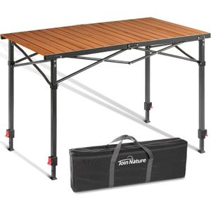 Join Nature Portable Outdoor Adjustable Height Camping Table, Large for 2-6 Person, Foldable Roll-up Aluminum Camp Table with Carry Bag for Picnic, Camp, Sturdy, Stable, Loads 220 Lbs