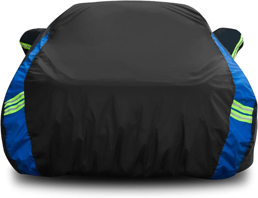 Car Cover Waterproof All Weather for Automobiles, Outdoor Heavy Duty Full Exterior Covers for Sedan(194"-208") (Fit Sedan Length 194-208 inch, Black-Blue)