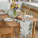 Tegeme Sage Green Gingham Ruffled Table Runner 12 x 72 Inch 100% Washed Cotton Decorative Farmhouse Table Runner Vintage Checkered Plaid Cabinet Cover for Home Kitchen Dinner Party Decorations