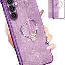 Petitian for Samsung Galaxy S24 Plus Case Women Girls Girly S24+ Cases Cover Glitter Bling Sparkle Diamond Purple with Luxury Heart Design Cute S24 Plus Phone Case Funda 6.7''