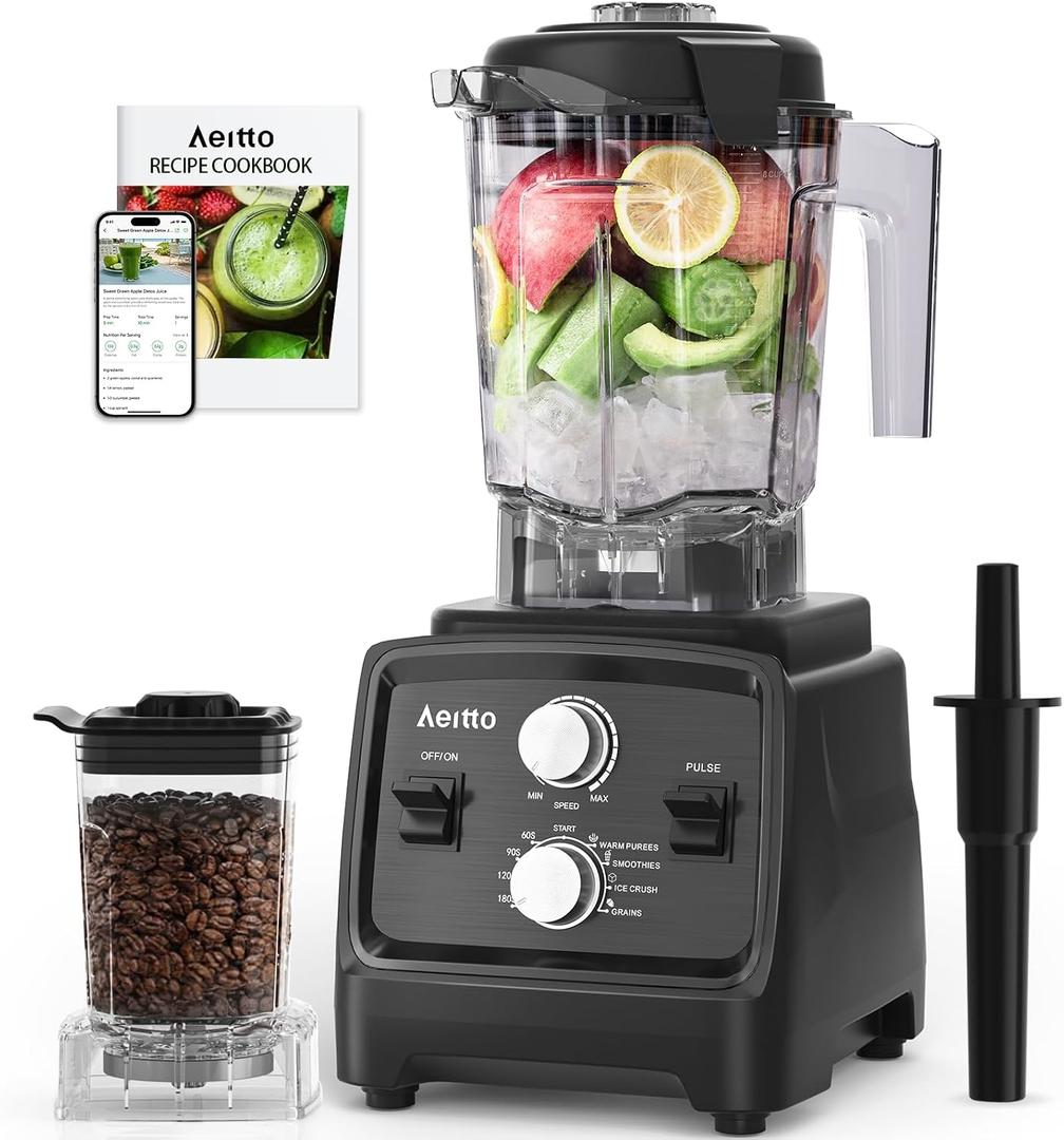 Aeitto Blenders for Kitchen with 1800W Motor, 68Oz. Large Capacity, 2-in-1 Blender & Grinder Combo, BPA-Free Countertop Professional Blender for Smoothies, Ice Crush, Frozen Drinks, Black