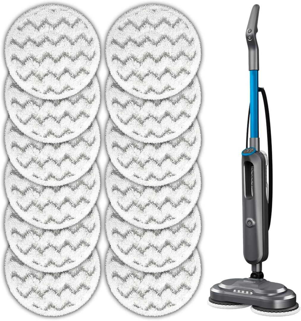 (12 Pack) 3897A Replacement Mop Pads Compatible with Bissell SpinWave SmartSteam Scrubbing Steam Mop 3897A 3712C 3712W, Spinning Scrubbing Mop Pads, Heavy Duty Scrubby Mopping Pad, Wave Pattern Pads