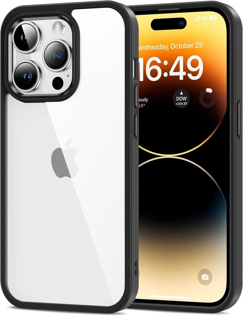 HOOMIL Case for iPhone 14 Pro Max 6.7-Inch, Non-Yellowing, Drop Protection, Anti-Scratch Transparent Hard Back Phone Cover - Black Clear