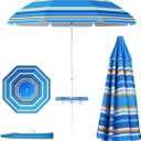 7ft Beach Umbrella with Sand Anchor, Summer Carnival | Portable Sunshade Outdoor Patio Umbrella with 8 Sturdy Ribs Air Vent Push Button Tilt and Crank for Backyard, Pool and Beach