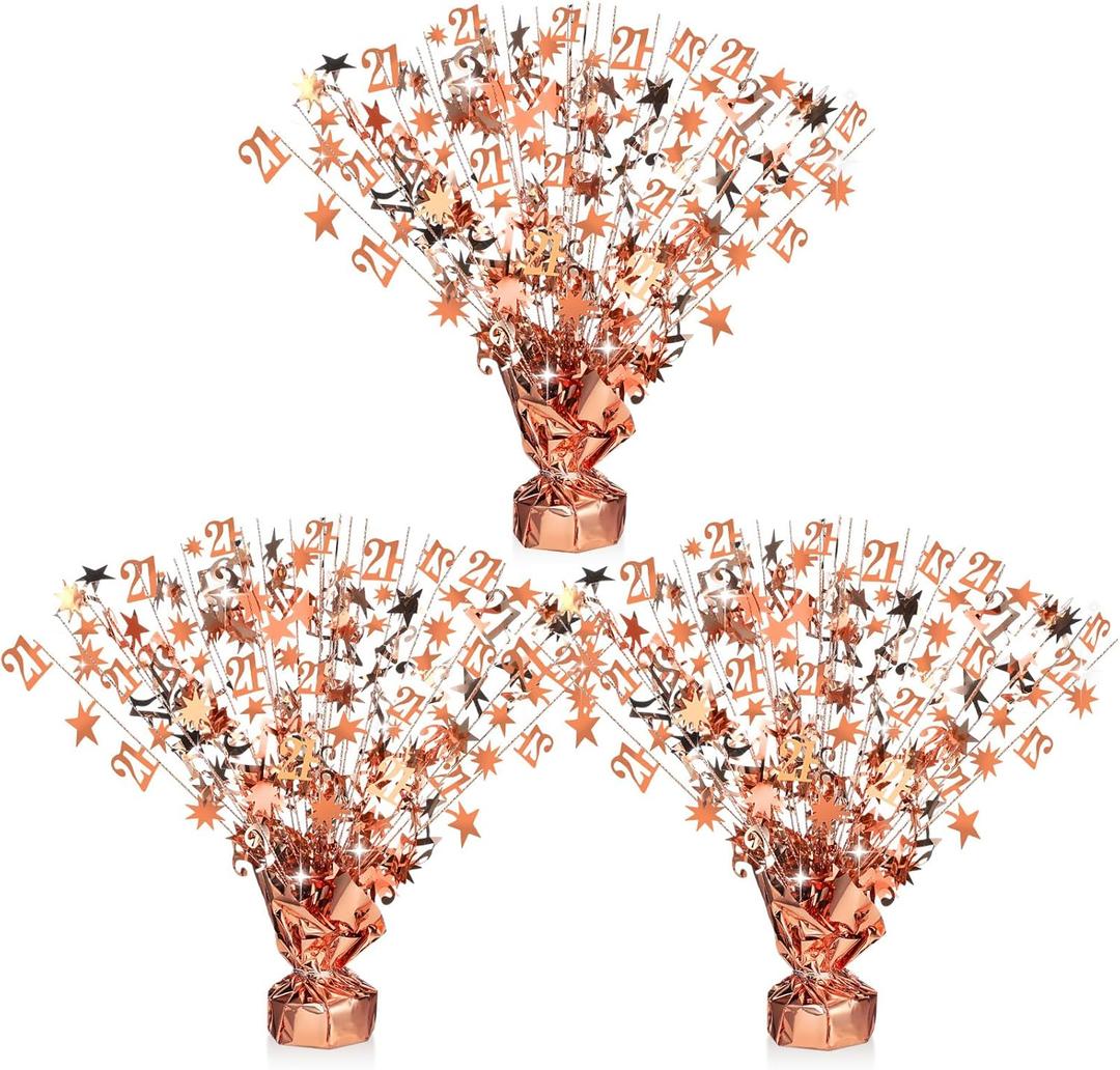 3 Pcs 21st Table Centerpieces Rose and Gold Birthday Party Decorations for Women, Happy Birthday Decorations for Her Rose Gold Foil Spray Centerpieces Star 21st Party Supplies