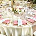 12 Pack Ivory Satin Tablecloth, 120 Inch Round Silky Satin Table Cloth, Bright Silk Tablecloth Smooth Fabric Table Covers Overlay Silky Tables Decoration for Wedding Party Banquet Birthday