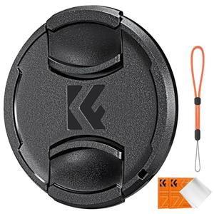 K&F Concept 77mm Lens Cap Cover, 4-in-1 Center Pinch Lens Cover + Anti-Loss Keeper Leash + Microfiber Cleaning Cloth Kits Compatible with Nikon, Canon, Sony, Fujifilm Camera Lenses