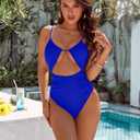 Blooming Jelly Womens One Piece Swimsuit Tummy Control Bathing Suit Sexy Slimming Flattering Cute Cheeky High Cut Swimwear (Blue, L)