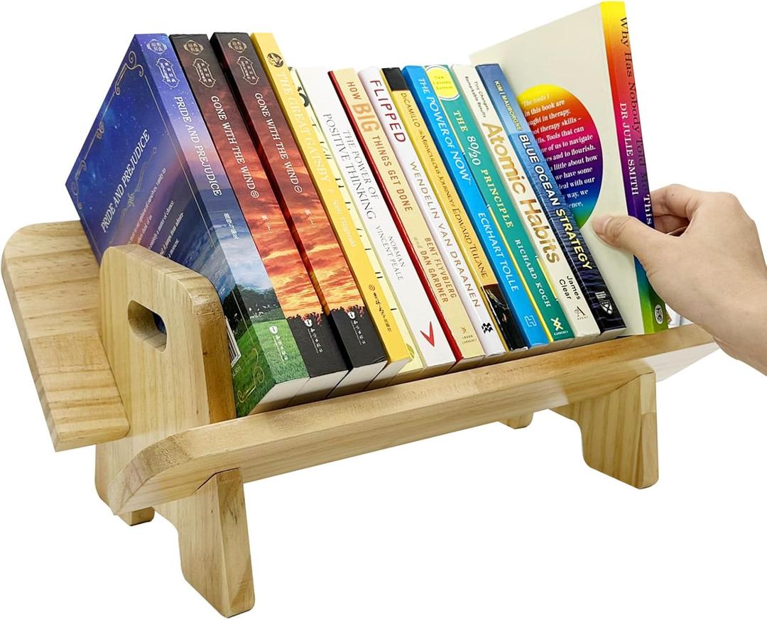 Couch-Style Desktop Bookshelf Organizer - Natural Wood Desk Top Bookshelf for Books, CDs, Magazines, Space-Saving for Home Office/Dorm (1, Oblong)