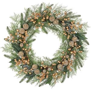 Artificial Christmas Wreath for Front Door - 24 Inch Winter Wreaths with Gold Berries & Frosted Apples Faux Greenery for Wall Window Porch Farmhouse Home Holiday Indoor Outdoor Decor