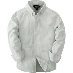 JOGAL Boys Long Sleeve Oxford Dress Shirts Casual Button Down Shirts Striped Tops for 6-14 Years (Green)