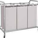 STORAGE MANIAC 3 Section Laundry Sorter, 35.6 Gal (135 L) Laundry Hamper Cart with Heavy Duty Rolling Lockable Wheels and Removable Bags, Clothes Organizer Basket Clothes Separator Hamper, Gray