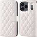 OCASE Compatible with iPhone 17 Pro Max Wallet Case, PU Leather Flip Folio Case with Card Holders RFID Blocking Kickstand [Shockproof TPU Inner Shell] Phone Cover 6.9 Inch 2025, Diamond Check White