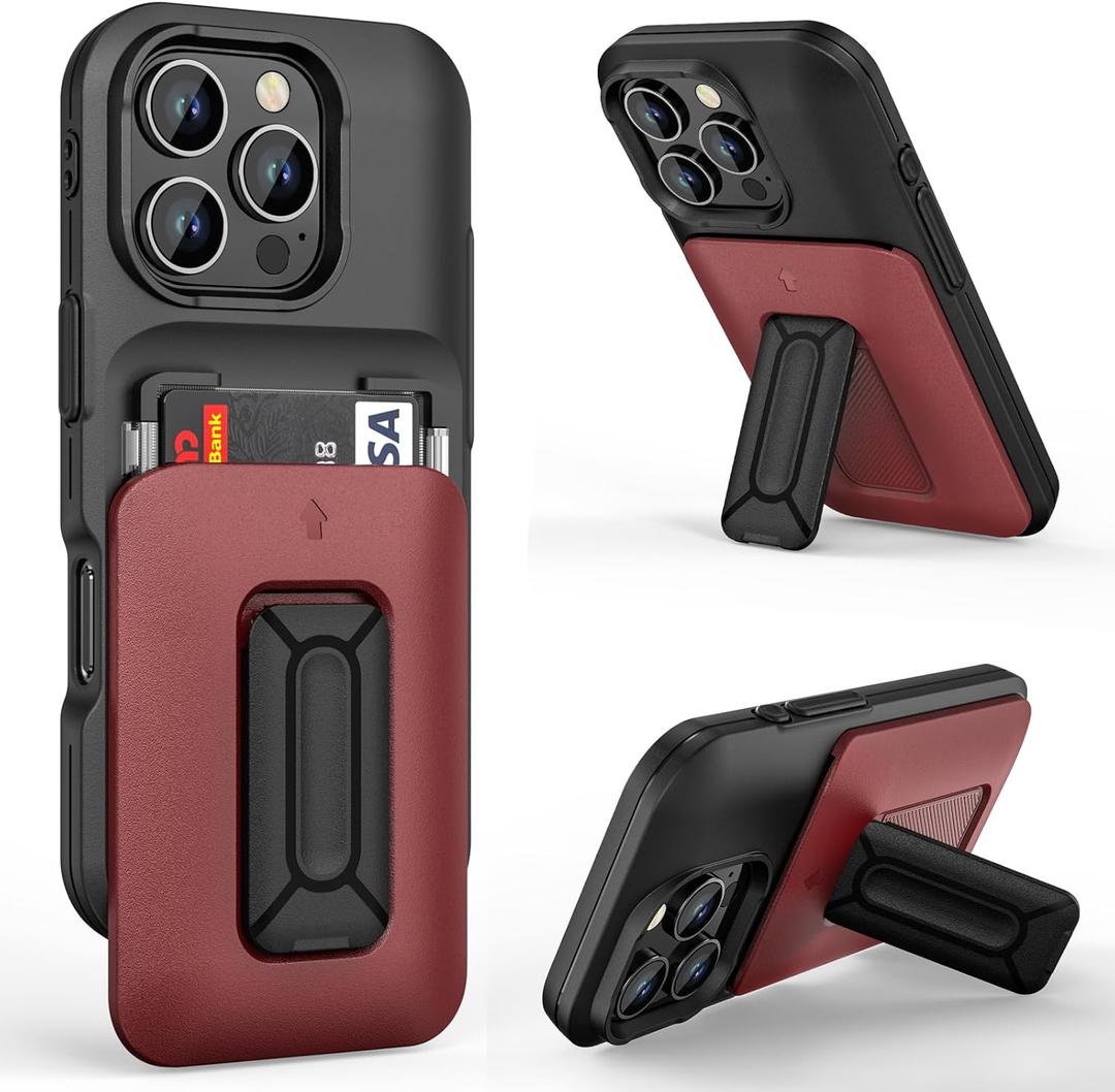 Vofolen for iPhone 16 Pro Case Wallet with Card Holder [Store 2 Cards] + Stand Heavy Duty Shockproof Protective Wallet Phone Case for iPhone 16 Pro for Men Women, 6.3 Inch Red