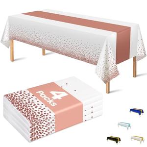 OHOME 12 Pack Disposable Plastic Table Cloths,White and Rose Gold Rectangle Table Covers for Birthday Valentines Decor Pink Sweet 16 Party Decorations - Baby Shower Decorations for Girl 54" x 108"