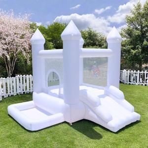 White Bounce House, Inflatable Bouncer with Blower, Indoor and Outdoor Bouncy Castle with Ball Pit, Suitable for Family Party Kids Birthday Party, Easy to Install