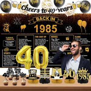 40th Birthday Decorations Men,40 Years Old Birthday Decorations with Birthday Banner Back in 1985 Backdrop Happy 40th Birthday Banner Balloons