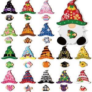 Qunclay 33 Pcs Chriatmas Interchangeable Gnome Decor Chriatmas Gnome Decoration with Magnet and Detachable Hats Changeable Wooden Home Table Centerpieces Sign for Holiday Ornaments(Stylish)