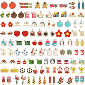 SANNIX 110Pcs 55 Pairs Teacher Enamel Charms for Jewelry Making, Student Charms Cute Book Pencil Sports Pendants for DIY Necklace Bracelet Earring Craft Back To School Accessory