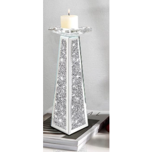 Wocred 1 Piece Candlestick Holders for Holding Pillar Candles, Crystal Crushed Diamond Candle Holders Set Decor for Dinning Room, Silver Glass Votive Candle Holders for Table Centerpiece(12”)
