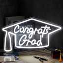 Congrats Grad Neon Sign 15.8 x 8.9 Inch 2025 Graduation Cap Shaped LED Warm White Light up Sign Wall Art Decor USB Powered for Photos, Class of Party Room Dorm Backdrop Celebration Gifts