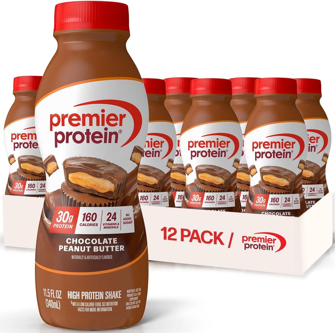 Premier Protein Shake, Chocolate Peanut Butter, 30g Protein, No Added Sugar, 24 Vitamins & Minerals to Support Immune Health, 11.5 fl oz, 12 Pack (Packaging May Vary) BB 9/14/25