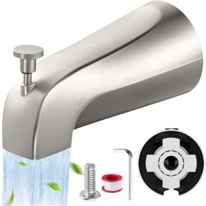 Universal Bathtub Tub Spout with Diverter, Fits 1/2" Slip-Fit Copper Pipe Connection, Pull-Down Bathtub Faucet Spout Replacement, Easy Installation (Brushed Nickel)