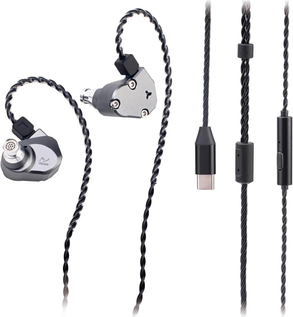 TINHIFI C2 HiFi IEM | LCP+PU Composite Diaphragm | 0.78mm 2-Pin Gold-Plated Cable | High-Resolution in-Ear Monitors for FPS Gaming & Music (Gun Color, C2 2025 Type-C+Mic)