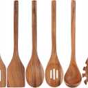 Acacia Wood Utensils Set - 6 Piece Handmade Wooden Spoons for Cooking, Natural Acacia Wood Kitchen Utensils for Non-stick Cookware, Turner, Serving Spoon, Slotted Spoon, Soup Ladle, Spaghetti