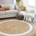 Carpet Jute Rug Hand Braided Round Area Rug Handmade Rug for Home Decor (2 Feet Round (24 x 24 Inches), Beige + White Line