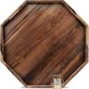 26 Inches Extra Large Octagonal Black Walnut Wood Ottoman Tray with Handles, Serve Tea, Coffee Classic Wooden Decorative Serving Tray