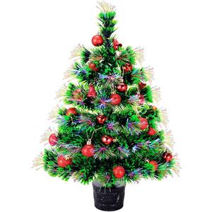 22'' Pre-lit Fiber Optic Desktop Christmas Tree Mini Artificial Tabletop Xmas Tree Multicolor Lighted with Solid Base, Balls