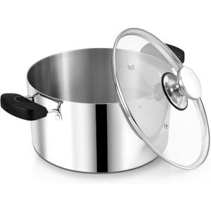 8 Quart 3-Ply Cooking Stock Pot with Lid, P&P CHEF Stainless Steel Large Pot for Pasta Soup, Work on Multi Stove, Heavy Duty & Dishwasher Safe, Dual Heat-resistant Handles & Transparent Glass Lid