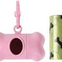 Dog Waste Bag Dispenser, Bone Shaped, Portable Pet Poop Bag Holder with Carabiner Clip, 2 Pack (Pink Cyan)