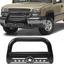 Bull Bar 3" Front Grille Brush Push Bumper Guard with Removable Skid Plate Compatible with 1999-2006 Chevy Silverado 1500/ GMC Sierra 1500,Tahoe/Suburban/Yukon/Yukon XL1500, Black