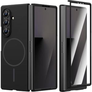 Magnetic Cases for Samsung Galaxy Z Fold 7 Case, Built-in HD Screen Protector Compatible with Mag-Safe Wireless Charging Matte Slim Full-Body Shockproof Protective Cover for Samsung Z Fold 7 (Black)