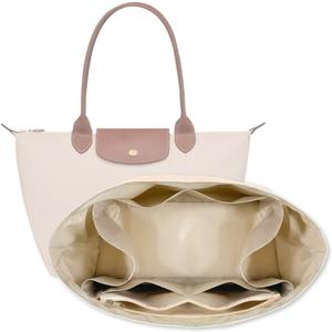 Waterproof Premium Nylon Purse Organizer Insert for Longchamp Le Pliage Tote Bag (Beige, Large)