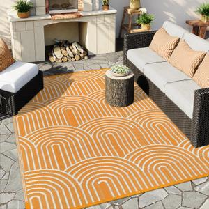 Anidaroel Rainbow Patio Rugs Outdoor 8X10 Waterproof, Reversible Camping Rug for Outside RV, Portable Plastic Straw Outdoor Area Rug for Backyard, Garden, Pool Deck (Orange, 8X10')