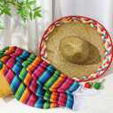 Unittype 6 Pcs Mxeican Costume Set Sombrero Hat Serape Poncho Mustache Maracas Fiesta Outfit Mexco Accessories