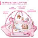 Baby Gym Play Mat, 8-in-1 Tummy Time Mat & Ball Pit with 6 Toys, Washable Baby Activity Mat for Visual, Hearing, Sensory, Motor Development, Babies Gift for Newborn Infant 0-3-6-9-12 Months (Pink)