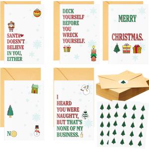 50 Pcs Funny Christmas Cards Humorous Christmas Wishes Greeting Cards Bulk Assorted Xmas Sarcastic Blank Notecard with Envelope and Sticker for Xmas Holiday Gift Supply