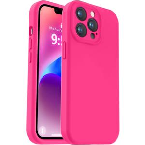 Vooii Compatible with iPhone 13 Pro Max Case, Liquid Silicone Upgrade [Camera Protection] [Soft Anti-Scratch Microfiber Lining] Shockproof Phone Case for iPhone 13 Pro Max 6.7 inch - Hot Pink
